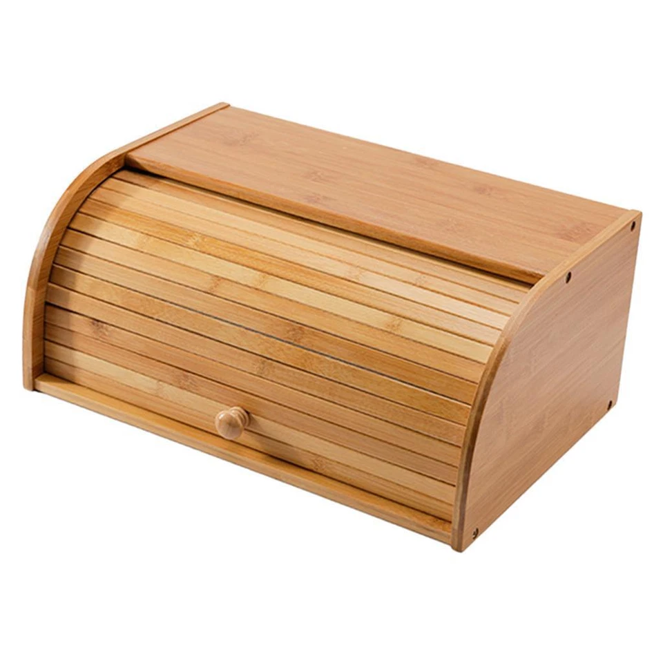 Wooden Bread Box Roll Top Bread Keeper Storage Bin for Kitchen Countertop - Image 2 of 4