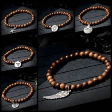 Wood Beaded Bracelet Yoga Chakra Prayer Mala Buddha Women Men Bracelets Jewelry
