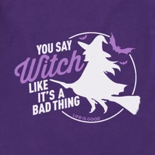 NWT Women's Life is Good Witch Bad Thing Halloween SS Purple SS Crusher Vee
