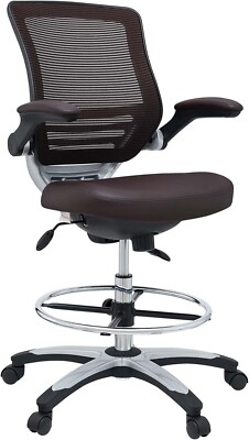 Modway EEI-211-BRN Edge Drafting Chair - Reception Desk Chair - Flip-Up Arm
