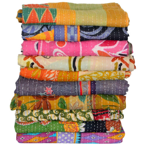 20 PC Vintage Kantha Quilt Cotton Reversible Throw Gudri Wholesale Handmade
