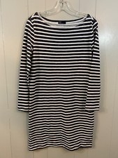 Gap Navy Blue Boat Neck Shift Long Sleeve Striped Knee Length Shirt Dress Small