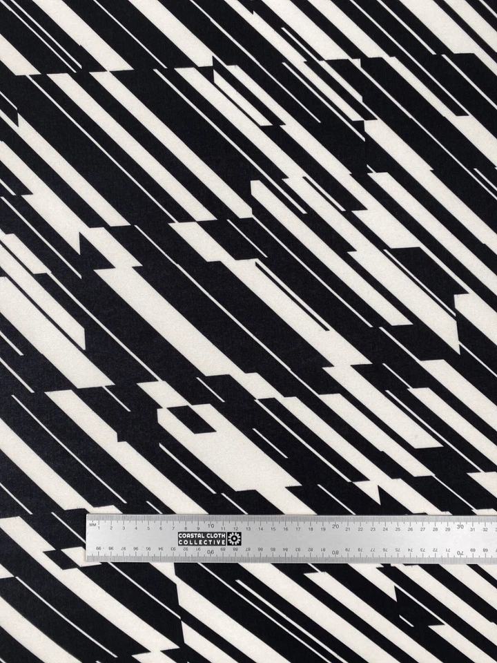 2.8M Stretch Black Geometric Linear Print ITY Crepe Jersey Dressmaking Fabric - Image 2 of 2