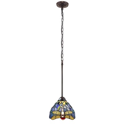 Tiffany Style Mission Stained Glass Mini 8'' Island Pendant Light Dragonfly