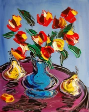  Flowers Pears  IMPRESSIONIST IMPASTO ARTIST  Original Oil DSVER