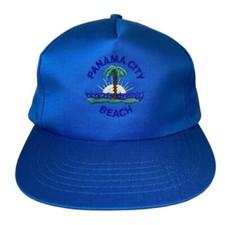 Vintage Panama City Beach Snapback Trucker Hat 90's 80's Blue Embroidered VTG