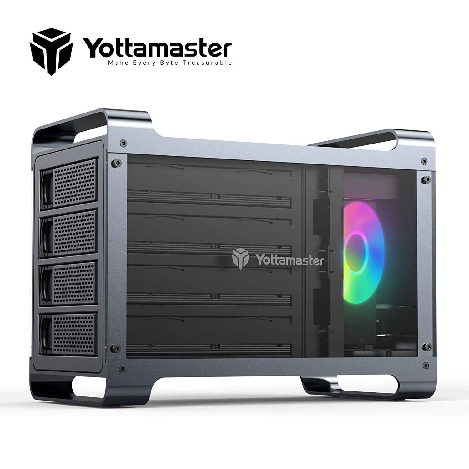 Yottamaster 4 Bay Hard Drive Enclosure USB 3.0 Type B RGB For 2.5" 3.5" SATA HDD