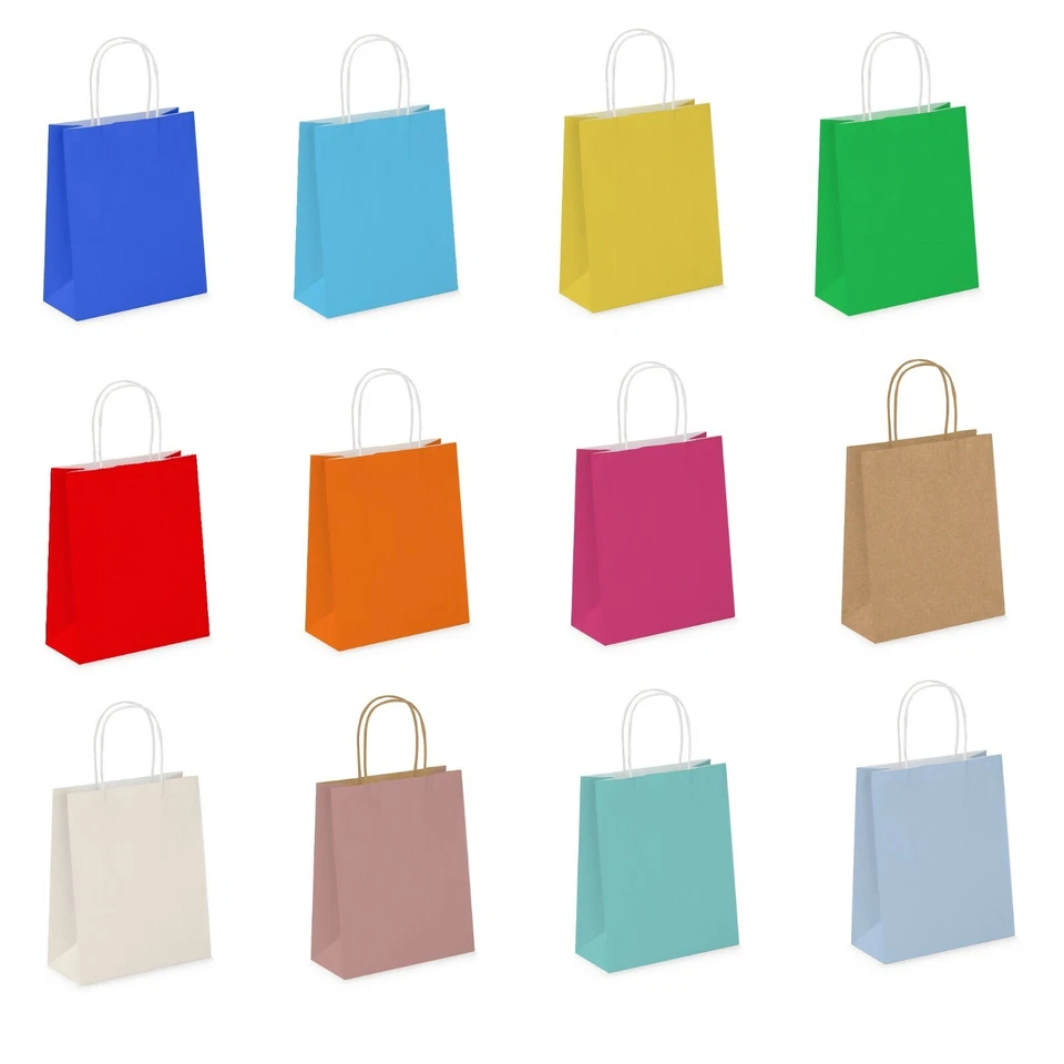 Coloured Paper Party Bags Gift Bag With Handles Birthday Loot Bag Recyclable  - Image 1 of 1
