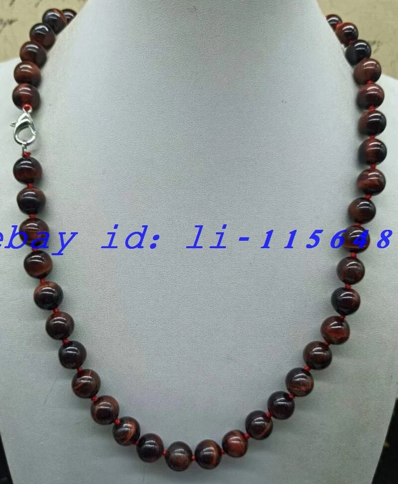 Lo último Collar Natural 10mm Ojo de Tigre Rojo Piedras Preciosas Redondas 20" Regalo para Hombres Foto 4 de 4