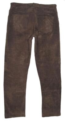 Canda Men's Leather Jeans Suede Leather Trousers In Dark Brown Size 48