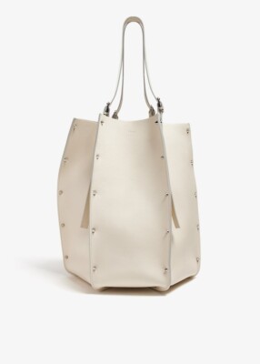 CHLOÉ Carmela Leather Tote Bag In Off White with Silver Studs - Excellent!