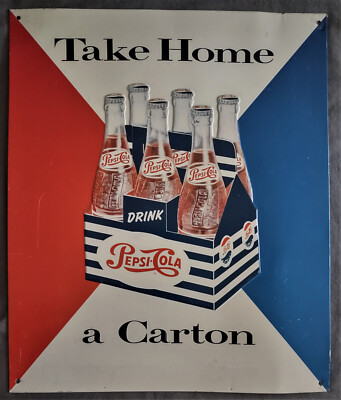 #ad Pepsi Cola quot;Take Home a Cartonquot; Stamped Metal Sign Garage Man Cave Business Soda $12.01
