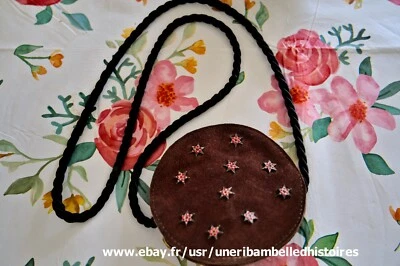 Sac à main rond en daim, vintage, années 50/60, cordelette - Photo 1/4