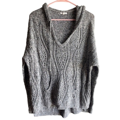 Maurices Women's Loose Knit Cable Pull Over Sweater w/Hood Heather Gray