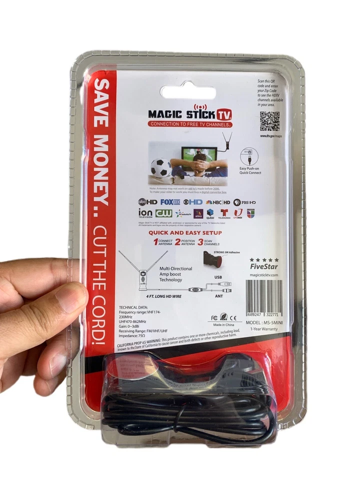 Magic Stick TV Amplificada HDTV Antena Fire Stick TV UHF/VHF 8K 4K Foto 2 de 3