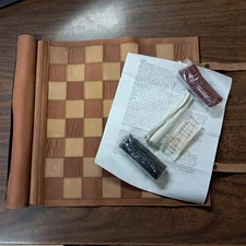 Leather Travel Chess & Checkers Set New Never Used