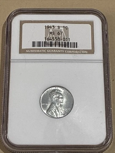1943-S Lincoln Wheat Steel Cent MS67,NGC, very shiny perfect for anyone looking