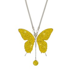 Bling Crystal Butterfly Car Rear View Mirror Hanging Decor for All Cars,Yellow