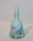 (JW) Vintage Fenton® Satin Blue Milk Glass Bell - Hand Painted Flowers - Signed