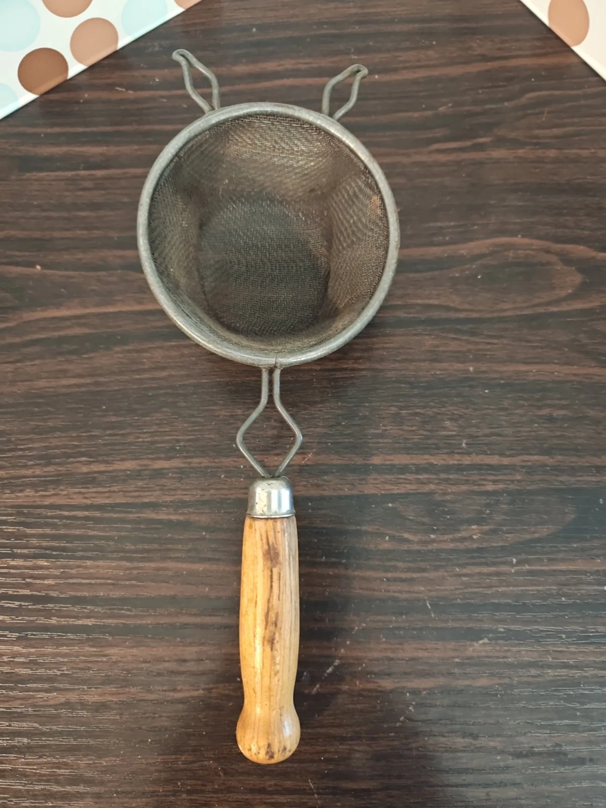 Vintage Wooden Handle Mesh Strainer Sifter Natural Finish Cooking Baking Display