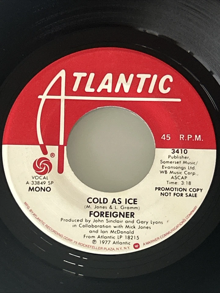 Lot (2) FOREIGNER Cold As Ice & Waiting For A Girl Like You PROMO WHITE LABEL 45 - Image 2 of 4