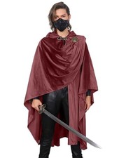 Medieval Hooded Cloak Renaissance Warrior Wizard Cape for Ren Faire Red