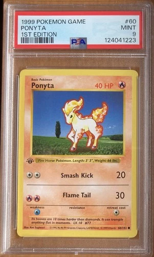 1999 Pokemon - 1st Edition Shadowless Ponyta Base Set 60/102 - PSA 9 MINT! WOTC