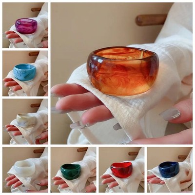 Retro Tie Dye Wide Cuff Bracelet Acrylic Layered Adjustable Women Jewelry