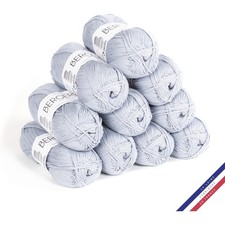 10 pelotes de laine - Grisou - 100% coton bio - 3mm - Tricot et crochet - Bergèr