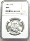 1961-D Franklin Half Dollar NGC MS63 95% FBL Frosty White PQ New Holder #F297D