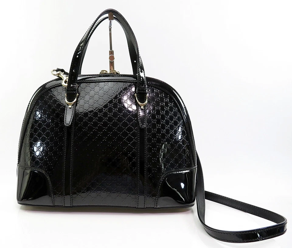 Authentic GUCCI Black Micro GG Patent Leather 2-Way Shoulder Bag #61883 - Image 3 of 4