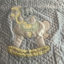 Teddy Bear Rocking Horse Baby Nursery Quilted Comforter Blanket VTG Handmade