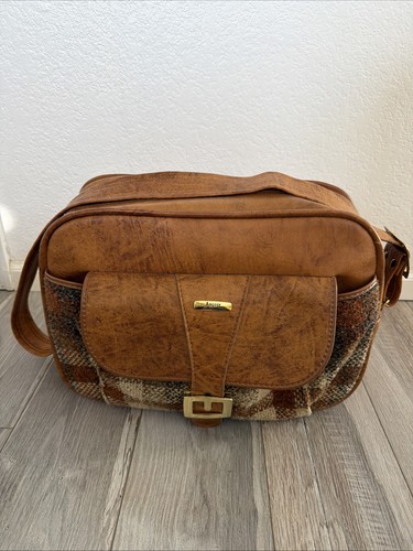 VTG Argosy By Invicta Plaid Tweed Carry On Shoulder Bag Weekender Brown 16"