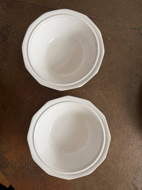 (2) PFALTZGRAFF USA 'Heritage White' 9¼" ROUND VEGETABLE BOWLS: 12-Sided White