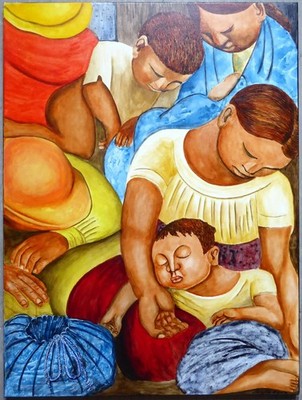 Bettelnde Mutter mit Kindern nach Diego Rivera Acryl 60x80cm Unikat!