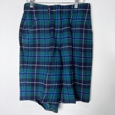 Vintage Pendleton Plaid Wool Shorts High Waisted Green Blue Women's 14" Across