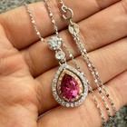 925 Sterling Silver Necklace 8x6mm Natural Pink Topaz Gemstone Zircon Teardrop — photo 8