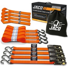 JACO Ratchet Tie Down Straps - 1 inch x 15 ft (Pack of 4) | 1,823 lbs (Orange)
