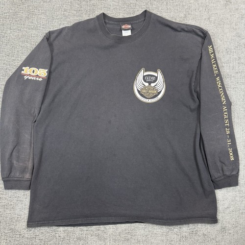 Harley Davidson Shirt Mens 3XL Black Long Sleeve 105 Year Anniversary Y2K 08’