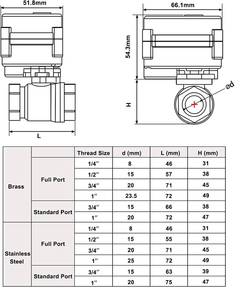 1/2" Valvola a Sfera Motorizzata 2 Vie Acciaio Inossidabile Elettrovalvola 220V  - Immagine 4 di 4