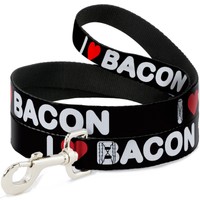 "Dog Leash 6-FEET I \"Heart\" Bacon Text Black/White/Red Text (Us Import)"