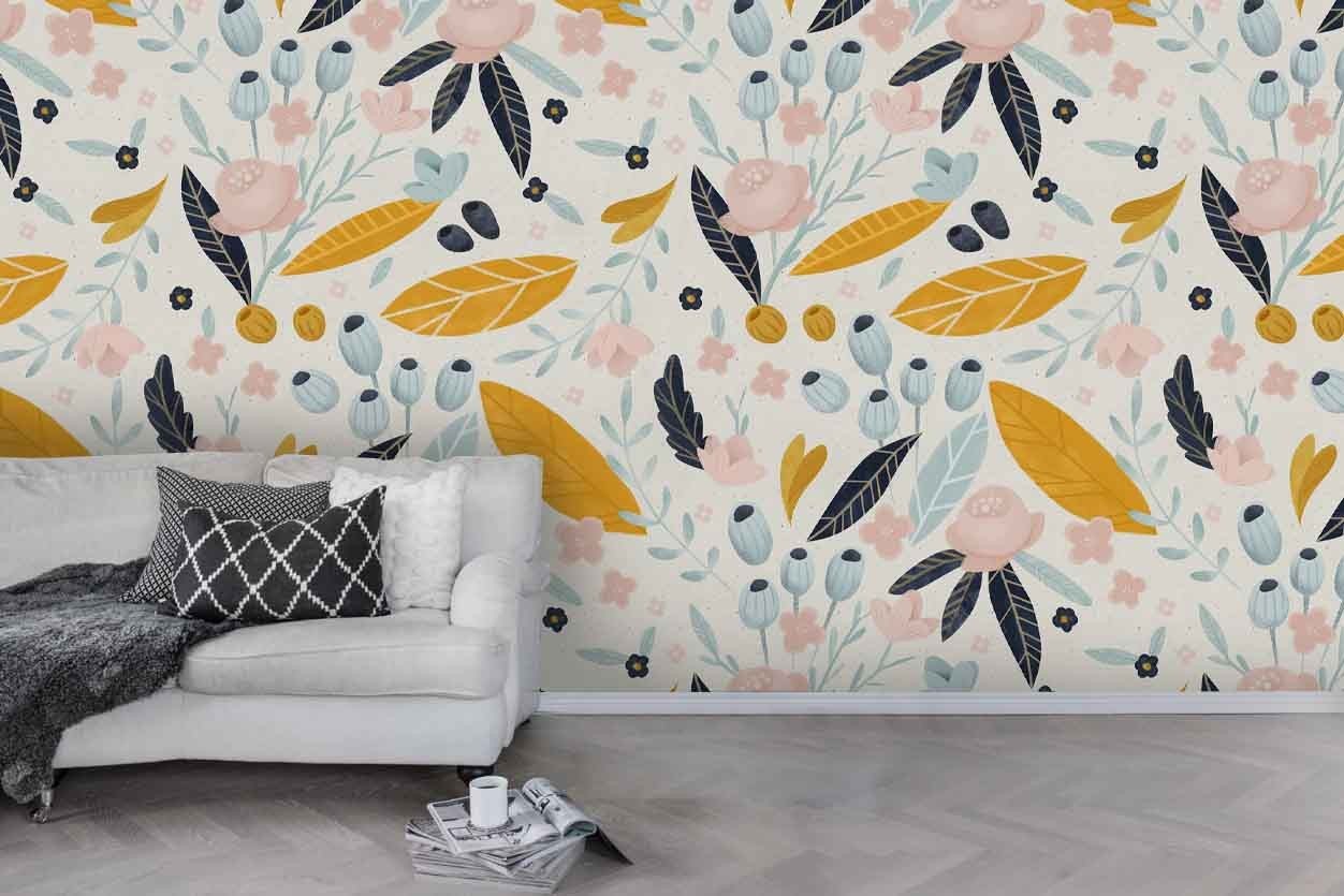 3D Flowers Leaves Watercolor Pattern Wall Murals Wallpaper Murals Wall Sticker