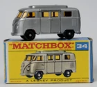 Vintage Matchbox Lesney NO34 Silver Volkswagen Camper Van - Low Roof - Excellent