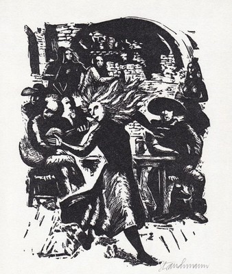 1990 Went Strauchmann Thornton Wilder Linolschnitt Brücke San Luis Rey signiert