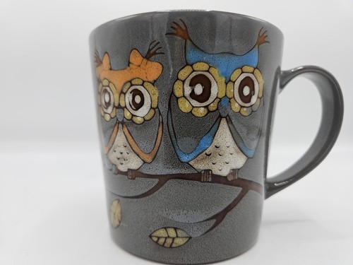 OWLS Cup Mug Great Gatherings OVERSIZED Stoneware Coffee Couple on Branch Gray - Picture 4 of 13