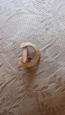 Vintage Gold Tone Initial Letter D Brooch Pin With Red crystal.Read Description.