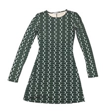 Reformation Dress Womens Small Green Geometric Jersey A-Line Long Sleeve Mini
