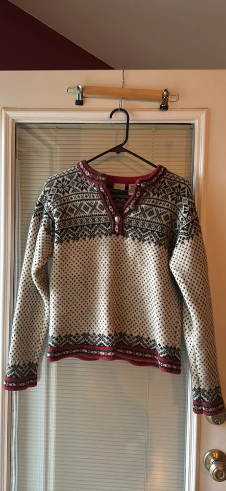 Suéter de lana noruego nórdico LLBean vintage para mujer pequeño Foto 2 de 3