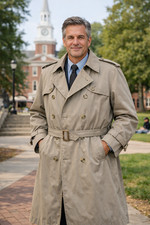 Vintage Towncraft Men  s 44 Tall Beige Trench Coat Zip-Out Liner Double Breasted