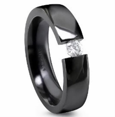 TITANIUM Black Plated TENSION Highly Polished RING with 4mm Round CZ, size 9